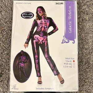 Black Light Glowing Skeleton Costume Women Small 4-6 NEW! Galactic, One Piece